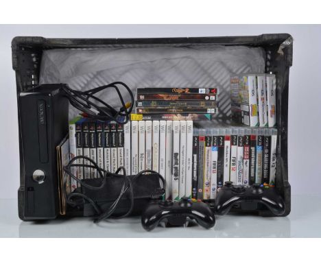 Gaming Console & Various Games, including Xbox 360 Games Console with power pack, AV cable and two controllers, 40 games for 