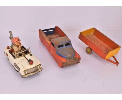 Nomura battery operated Emergency Truck Mark Van and Mettoy Trailer (3), white AAA Emergency Truck, P-F, front light and whee