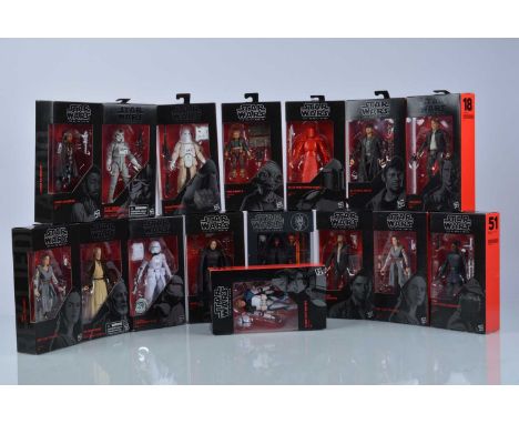 Hasbro Star Wars Black Series Action Figures, including 18 Han Solo, 57 DJ, 59 Clone Captain Rex, 65 Lando Calrissian, 50 Eli