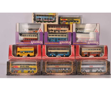 1:76 Scale Far Eastern Die Cast Buses (14) all cased with card sleeves, single and double deck models in various liveries, Su