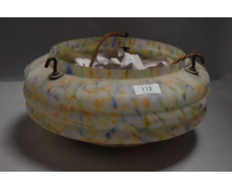 A vintage ceiling light fitting and shade, mottled glass design