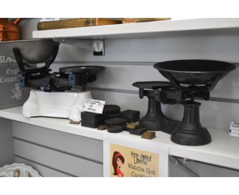 Two sets of vintage weighing scales including Avery