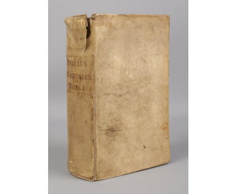 Opera Omnia (P. Ovidii Nasonis), 1670, Volume I, vellum bound. Published by Lugduni Batavorum.  Vellum binding is becoming de
