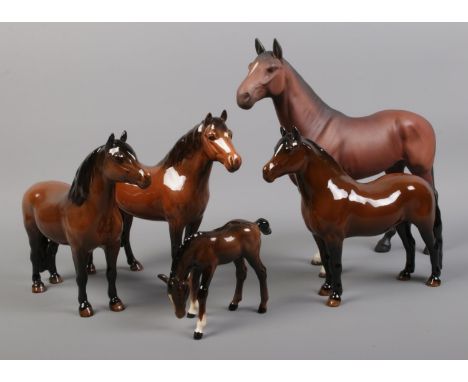 A collection of mostly Beswick ceramic horses, to include matt finish 'The Winner' 2421 and Dartmoor examples.  Two examples 