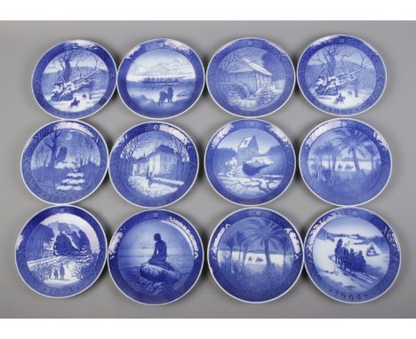 A large collection of Royal Copenhagen Christmas annual ceramic plates. To include rare Jul.1920, moon landing and Munich exa