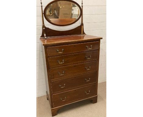 A mahogany five drawer chest of drawers with mirror on top AF (H106cm W77cm D46cm)