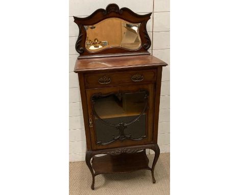 A mahogany hall unit with mirror and cabriole legs (H130cm W56cm D36cm)