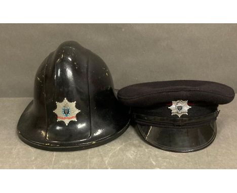 A vintage Cornwall fire brigade hat and cap 