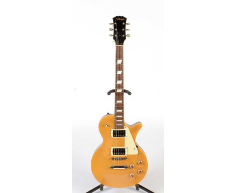 A Stagg Les Paul style Guitar, with twin open humbuckers, gold top finish.