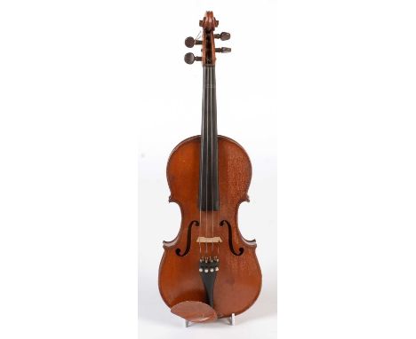 An early 20th Century French violin after Stradivarius, with two-piece flame back and rims, light amber varnish, length of ba