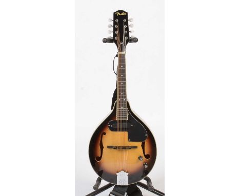 A Fender FM52E electro acoustic A-style mandolin, serial number CD12020101, with single pickup, tone and volume control, sunb
