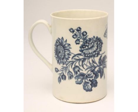 A FIRST PERIOD WORCESTER "NATURAL SPRAYS" PATTERN PORCELAIN MUG, c.1765, of plain cylindrical form printed in underglaze blue