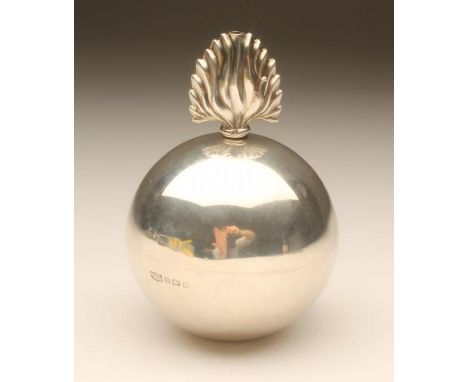 OF MILITARY INTEREST - A Fusiliers silver "grenade" table lighter, maker Mappin & Webb, Birmingham 1925, with screw "flame" w