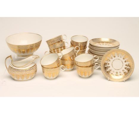 A BARR, FLIGHT &amp; BARR WORCESTER PORCELAIN TEA SERVICE, early 19th century, printed in gilt with stiff leaves enclosed by 