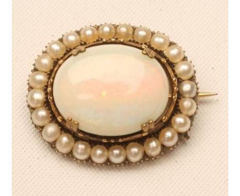 A VICTORIAN OPAL AND PEARL BROOCH, of oval form (Est. plus 18% premium inc. VAT) 