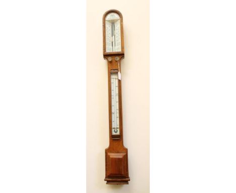 A VICTORIAN ADMIRAL FITZROY OAK CASED BAROMETER by Negretti &amp; Zambra, with thermometer, ceramic vernier scales, the case 