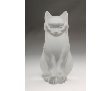 A LALIQUE FROSTED GLASS MODEL OF A SEATED CAT, modern, solid with moulded fur, etched Lalique, France, 8 1/4" high (Est. plus