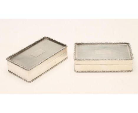 A PAIR OF SILVER SNUFF BOXES, maker's mark A.W., Birmingham 1947, in the Georgian style of oblong form with foliate chased ri