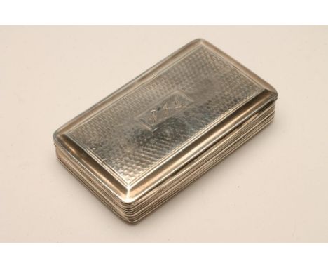 AN EARLY VICTORIAN SILVER SNUFF BOX, maker Francis Clarke, Birmingham 1837, of plain oblong form, all-over engine turned, the