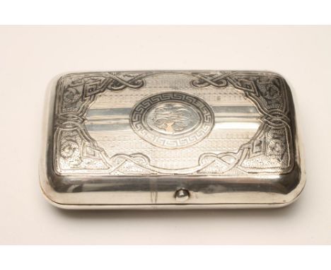 A RUSSIAN SILVER CIGAR CASE, Moscow 1879, of plain rounded oblong form, the fascia centred with an oval panel engraved with a