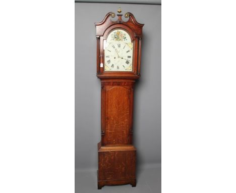 AN OAK LONGCASE CLOCK signed Robert Low, Castle Douglas, the eight day movement with anchor escapement striking on a bell, ar