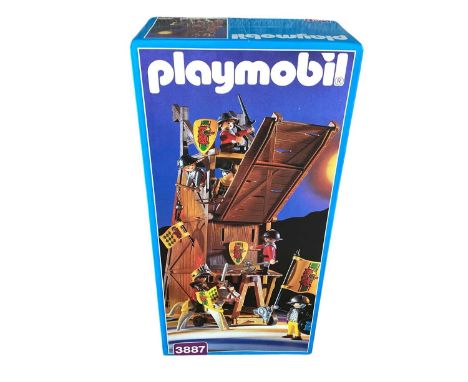 Playmobil Knights Seige Tower with Ram Head battering ram &amp; figures, sealed box No.3887 &amp; loose medieval figures, plu