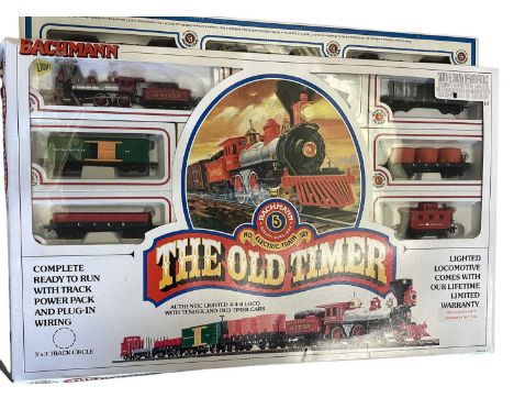 Bachmann HO Scale The Old Timer Train Set with lighted 4-4-0 American locomotive with tender &amp; old timer cars No.00275 an