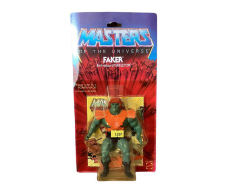 Mattel (c1982) Masters of the Universe Faker Evil robot of Skeletor 6" action figure, on card (crumpled bottom corners) and b