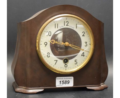A Smiths Enfield Bakelite mantel clock, key and pendulum.