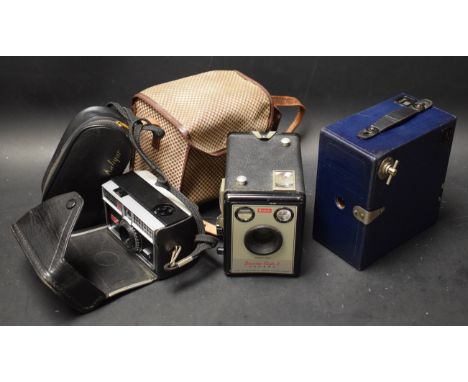 Cameras - Ensign No E29 box camera, blue exterior;  others Kodak Flash II, cased;  Instamatic 304, cased with range finder, w