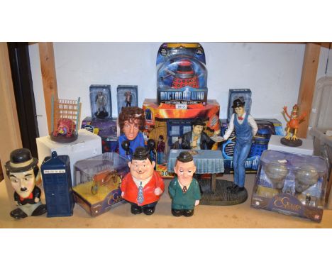 Toys and Juvenalia - a Dr Who flight control Tardis, boxed; other related; a Rocky Sylvester Stallone boxer; Laurel and Hardy