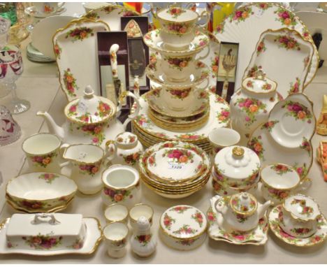 A set of six Old Country Roses dinner plates; tea pot; bread and butter plates, sandwich plates, breakfast cup and saucers, b