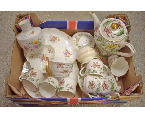 A hand painted coffee set, comprising six coffee cups, sugar bowl, cream jug, coffee pot, saucers; other ceramics; Royal Crow