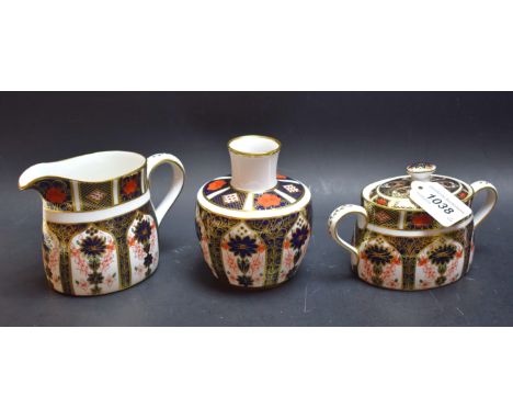 A Royal Crown Derby 1128 sucrier; a cream jug similar; a bud vase, first quality (3) 