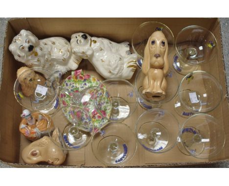 Ceramics and Glass - A suite of Babycham coups c.1950`s; another suite, later;  a pair of Beswick mantle dogs, impressed mark