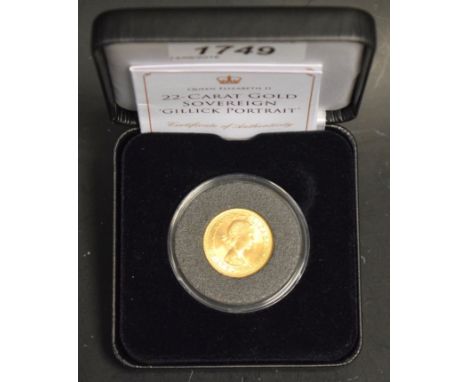 Coins - a Jubilee Mint 22ct gold sovereign, Gillick Portrait, dated 1967, certificate, boxed