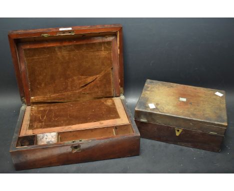 A mahogany writing slope in a brass inlay; another box with mother of pearl inlay (2)