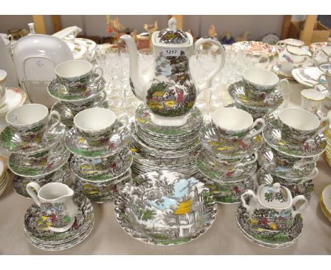 A Myott Hunter pattern tea and dinner service including dinner and side plates, coffee pot, fruit bowl, cup saucers, etc, qty