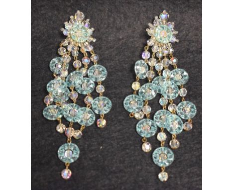 A pair of glass crystal chandelier clip on earrings in a Christian Dior box