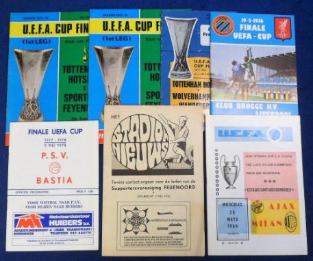 Football programmes, UEFA Cup Finals (7) incl. Feyenoord v Tottenham 1974 ('Stadion Nieuws' edition) also Ajax v AC Milan 196