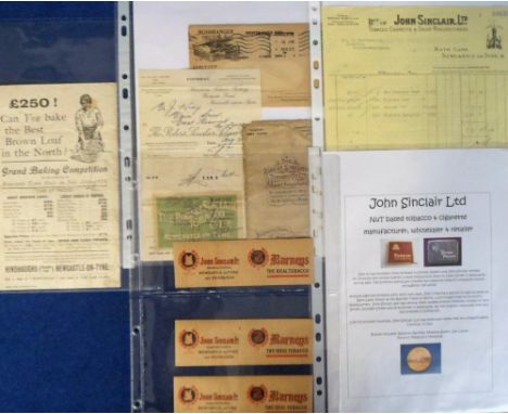 Tobacco ephemera, John &amp; Robert Sinclair, small selection of items including Robert Sinclair Bushranger insert, two invoi