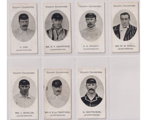 Cigarette cards, Taddy, County Cricketers, Leicestershire, 7 cards, S Coe, Mr R T Crawford, A E Knight, Mr W W Odell, Mr J Sh
