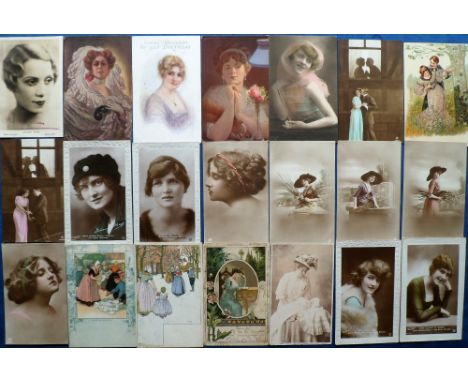 Postcards, a collection of approx 108 vintage glamour, pretty girl and romantic cards, with artists Guerzoni, Quinnell, Harri
