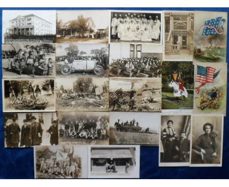 Postcards, USA, RP Social History, 20 cards incl. Salvation Army, Island Pond Farm, Post Office Montana, Traction Engine plou