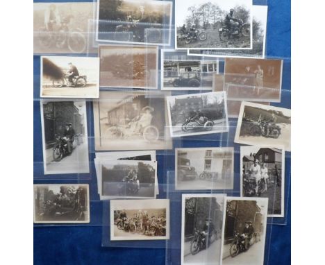 Photographs, a selection of 22 small format photographs of motor cycles, mainly 1920's/30's vintage, various manufacturers, a