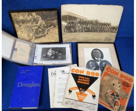 Douglas Motorcycles and other Transport, to include vintage photographs of Douglas staff, 4 1920s copies of Con Rod magazine 