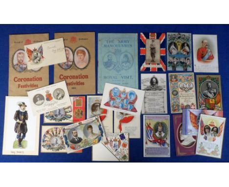 Postcards &amp; ephemera, Royalty, better commemorative cards, George V &amp; Edward VII, embossed, Coronation, Italian Exhib