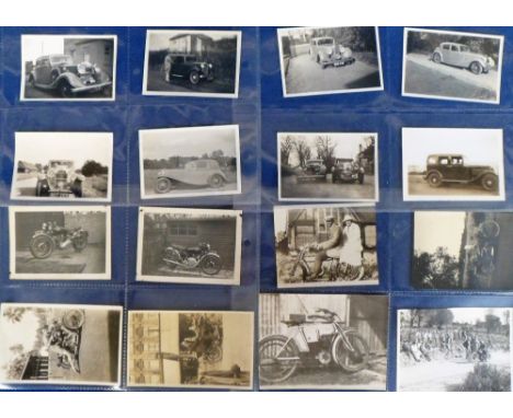 Photographs, Transport, album containing approx. 200 vintage photographs showing motorcycles (90+) and motor cars (100+), var