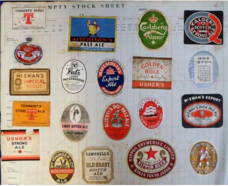 Beer labels, a vintage stock book containing 1145 stuck in beer labels from various Breweries including William Younger, Guin