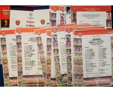 Football teamsheets, Arsenal FC, a collection of approx. 90 home match teamsheets, 2003/4 to 2011/12 for League, European Gam
